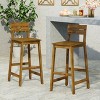 HDZNVF Set of 2 Acacia Wood Bar Stools, Teak finish - 3 of 4