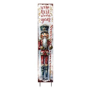 HomeRoots 42" Red And White Solid Wood Best Time of Year Christmas Nutcracker Garden Stake - 1 of 4