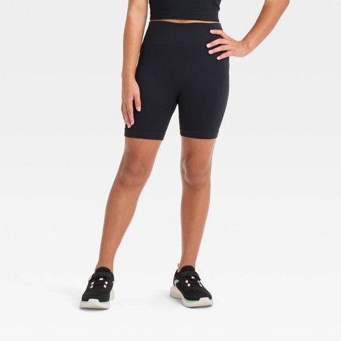 Seamless Solid Black Shorts Tight Knee Length Spandex Stretch Athletic Yoga  Bike 
