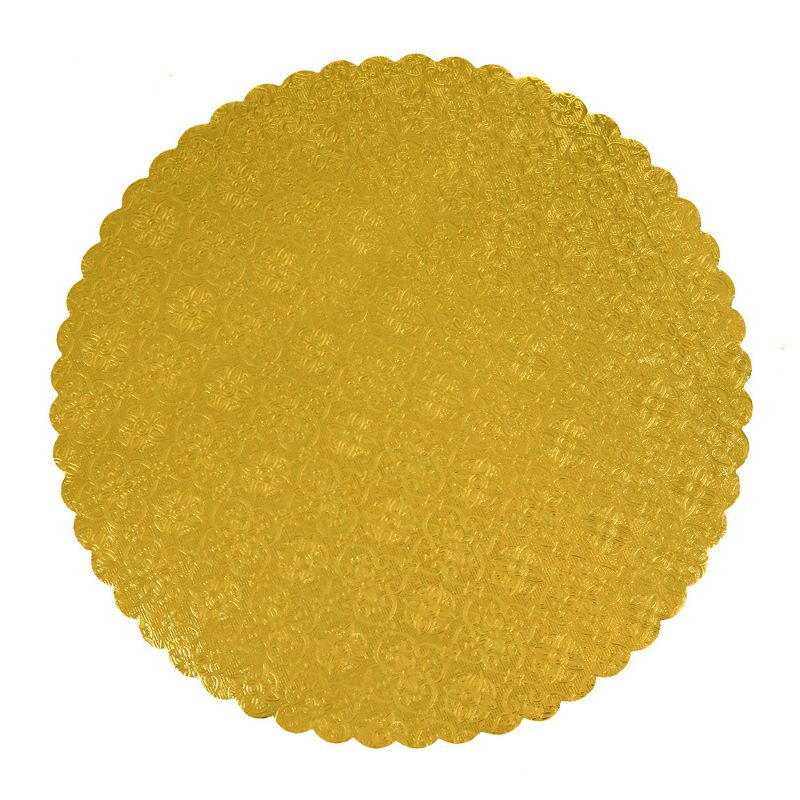 O'Creme Gold Scalloped Corrugated Round Cake Board, 8", Pack of 10, 1 of 4