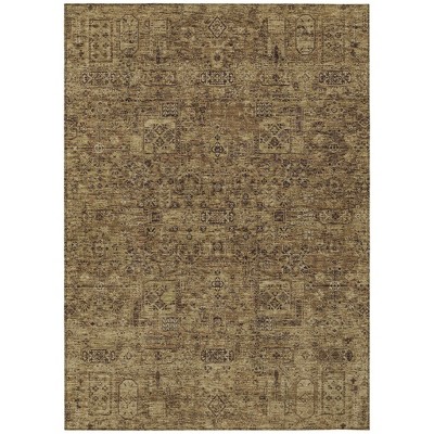 Brown And Taupe Floral Washable Indoor Outdoor Area Rug