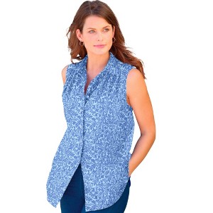 Roaman's Women's Plus Size Sleeveless Kate Big Shirt - 1 of 4