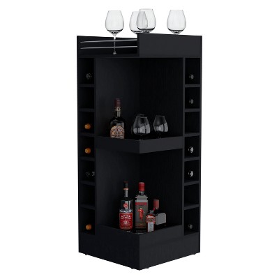 Vynxaria Black Corner Bar Cabinet with Wine Rack, Open Shelf, Modern Design