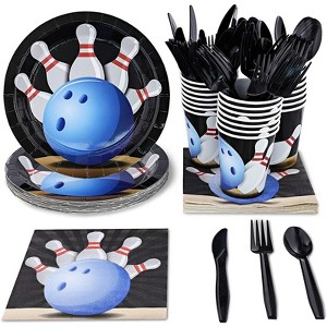 Juvale Kids Bowling Birthday Party Supplies Set - Plates, Knives, Spoons, Forks, Napkins, and Cups, Serves 24 - 1 of 4