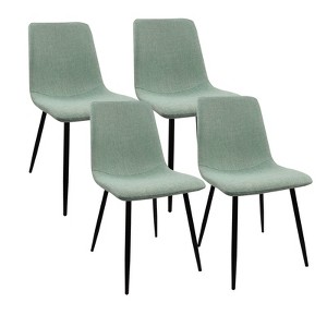 Vynxaria Set of 4 Dining Chairs: Light Grey Linen Padding, Sturdy Black Metal Legs, Perfect for Dining & Living Areas - 1 of 4