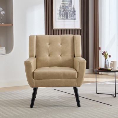 Akoasm Modern Upholstered Leather Accent Sofa Armchair With Black Legs For Living Room & Bedroom