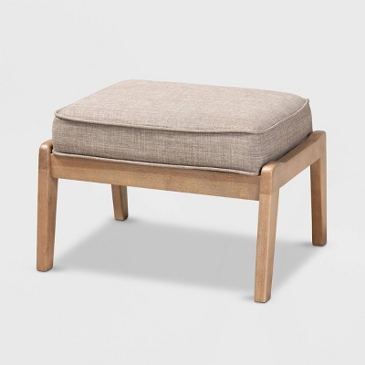 Sigrid Fabric Upholstered Wood Ottoman Light/Antique Oak - Baxton Studio
