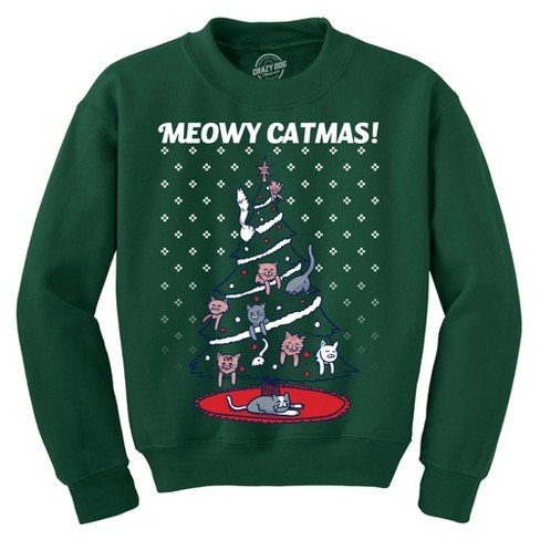 Meowy Catmas Funny Christmas Cat Shirt Novelty Holiday Sweatshirt Graphic Cool - Crazy Dog Crew Neck Sweatshirt - image 1 of 4