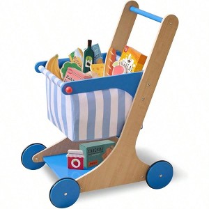 Little Helper Fresh Wooden Shopping Cart with 13 Pretend Food Accessories, Rolling Wheels - Push Toy - 1 of 4