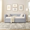 Kumasinova Modern Eucalyptus Wood Daybed with Twin Trundle Bed,Soft Linen Upholstered Sofa Bed with Tufted Framed Sides,300lbs Max - 2 of 4