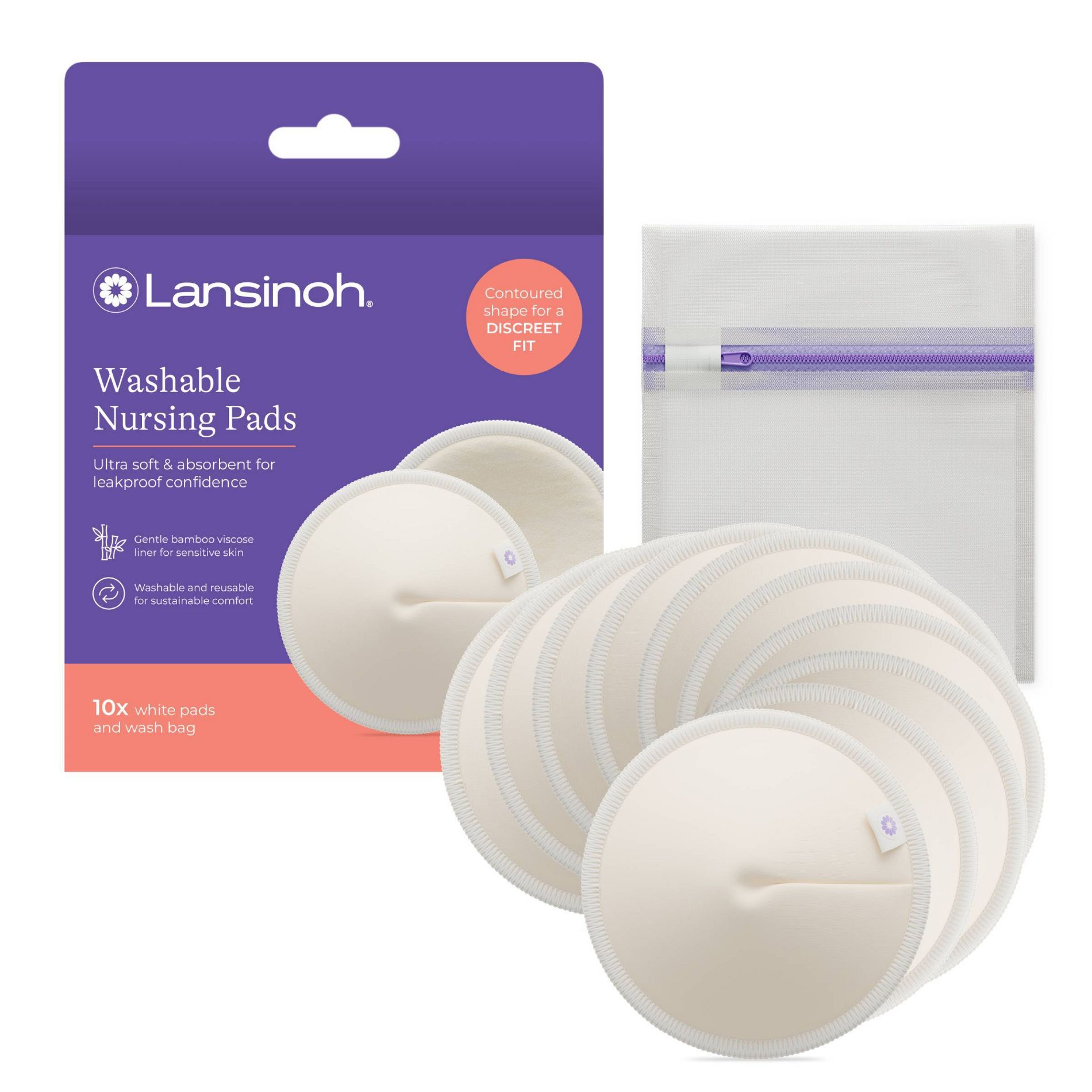 Lansinoh Reusable Washable Nursing Pads for Breastfeeding - 10ct