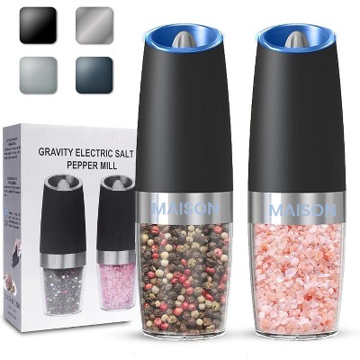 Maison Gravity Electric Pepper and Salt Grinder Set Battery Powered With LED Light One Hand Automatic Operation