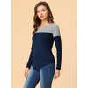 Allegra K Women's Casual Color Block Stretch Long Sleeves Split V-Neck T-Shirt - 3 of 4
