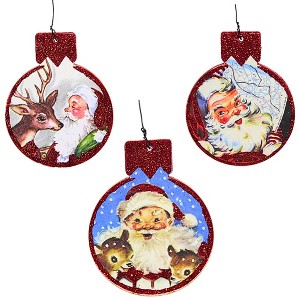 Primitives By Kathy 4.0 Inch Santa Ornament Set Reindeer Believe Naughty Nice Tree Ornament Sets - 1 of 4