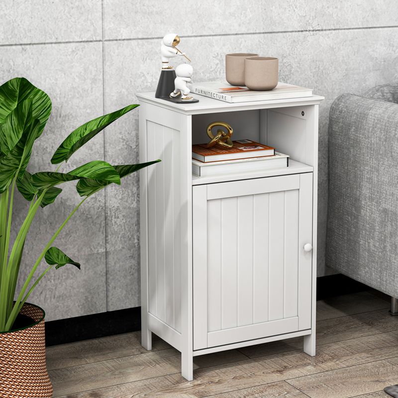 Tangkula Bathroom Floor Cabinet Single Door Side Cabinet w/ Open Compartment & 3-Position Adjustable Shelf White/Grey, 3 of 11