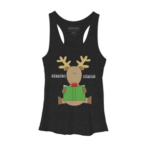 Women's Design By Humans Christmas Reading Reindeer Shirt By Galvanized Racerback Tank Top - 1 of 3