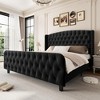 Bed Frame with Deep Button Tufted Wingback Headboard and Footboard, Velvet Upholstered Platform Frame, No Box Spring, Easy Assembly - 2 of 4