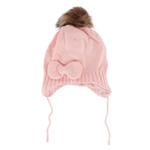 CTM Girl's One Size Fits Most Knit Winter Beanie with Pom Bow and Ear Flaps - 1 of 4