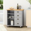 KWPZQEB Kitchen Island, Island Cart with 2 Drawers & Door, Rolling Bar Cart with 2 Shelves, Storage Cabinet, Serving Utility Carts for Dining Room - 2 of 4