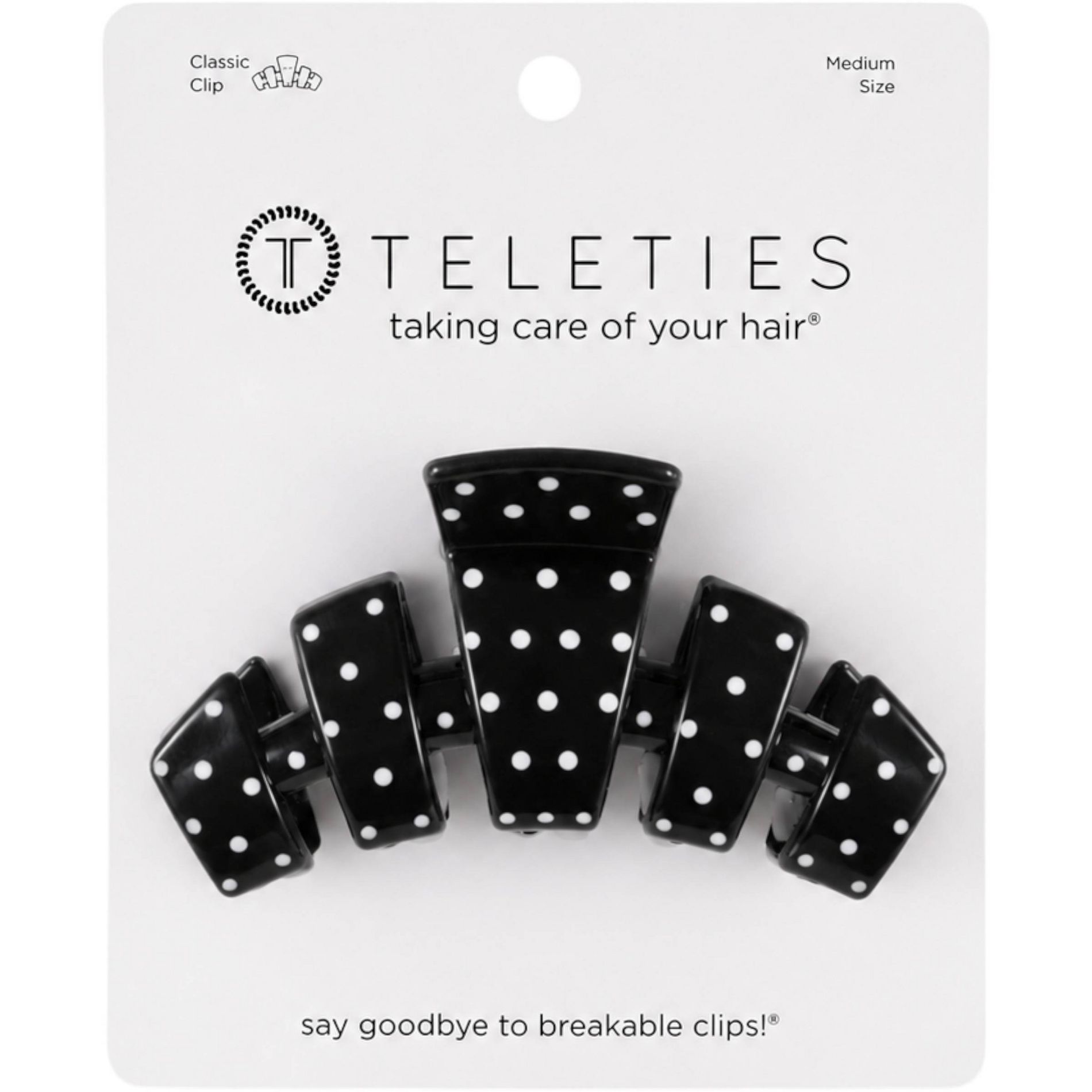 TELETIES Classic Medium Hair Clip - Black with White Dots