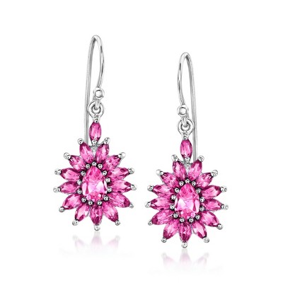 Ross-Simons 1.60 ct. t.w. Rhodolite Garnet and .80 ct. t.w. Pink Topaz Flower Drop Earrings in Sterling Silver
