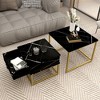 Nesting Coffee Tables Set of 2, Black Marble Nesting Side Tables, Nesting End Table with Drawer Storage，Nesting Tables with Metal Frame - 2 of 4
