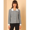 Allegra K Women's Contrast Peter Pan Collar Blouse Gingham Long Sleeve Button Front Shirt - 3 of 4