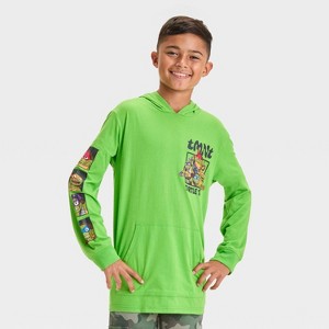 Boys' Teenage Mutant Ninja Turtles Hooded Long Sleeve Graphic T-Shirt - Green - 1 of 4