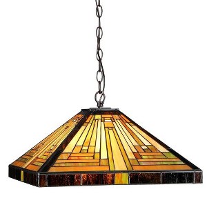 Chloe Lighting Innes Tiffany-Style 2 Light Mission Ceiling Pendant Fixture 16`` Shade - 1 of 2