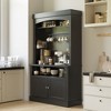 72"Farmhouse Kitchen Sideboard,Coffee Bar Cabinet with LED,Tall Buffet Cabinet with Microwave Stand/Wine Rack/Glass Shelf Dining Room - 4 of 4