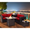 Tangkula 5-Piece Patio Furniture Set with 30 Inches Gas Fire Pit Table Outdoor PE Wicker Conversation Sectional Sofa Set with Cushions Red - 3 of 4