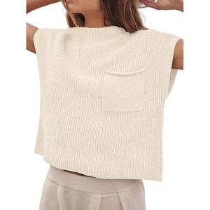 Soft Fabric Breathable Stretchy Turtleneck Knitted Sleeveless Crop Top Fall Winter Fashion - 1 of 4