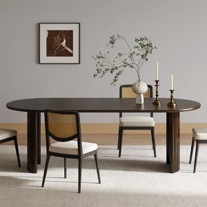 PexFix 79" Oval Dining Table for 6-8 with Arc-Shaped Edge Top and Stripes Base Modern Farmhouse Kitchen Table for Living Room Dining Room Walnut - 1 of 4
