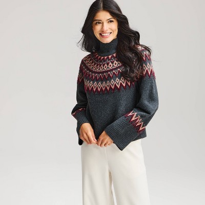 Women's Turtleneck Pullover Sweater - A New Day™ Heather Gray Fairisle ...