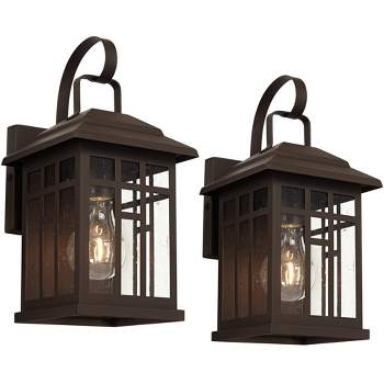 John Timberland Outdoor Wall Lights Set of 2 Fixture Carriage Style Bronze 12 1/2" Clear Glass Lantern Exterior House Porch Patio