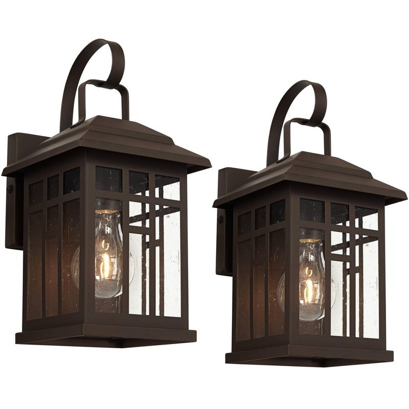John Timberland Outdoor Wall Lights Set of 2 Fixture Carriage Style Bronze 12 1/2" Clear Glass Lantern Exterior House Porch Patio, 1 of 10