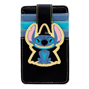Disney Vegan Leather Wallet, ID Card Holder, Lilo and Stitch Halloween Witch Stitch Black Blues, 3.0" x 5.0" - 1 of 3