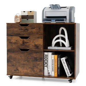 Tangkula 3-Drawer Mobile File Cabinet w/ Open Adjustable Storage Shelf for Home Office - 1 of 4