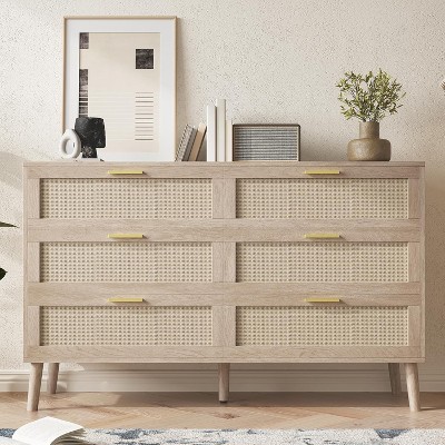 Drawer Dresser ,Rattan Chest of Drawers with Mid Century Modern Dresser for Bedroom, Living Room, Entryway