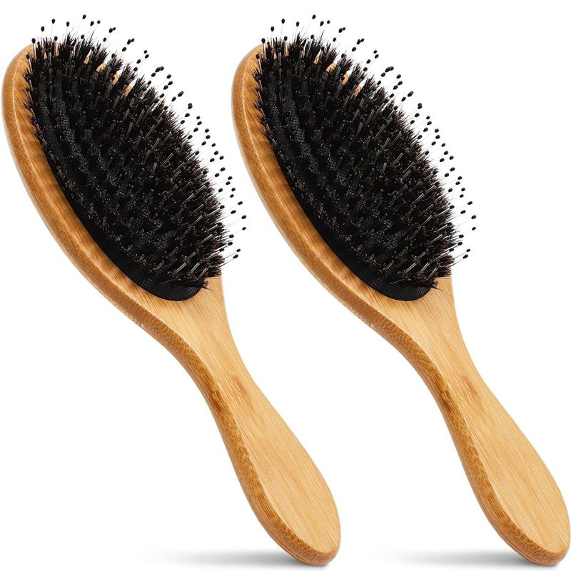 Glamlily 2 Pack Boar Bristle Hair Brushes with Nylon Pins and Bamboo Handles, Wave Brush, 9 in, 1 of 9