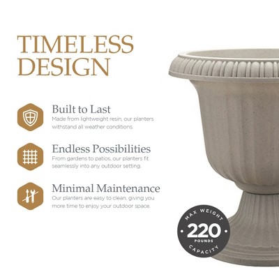 14" Stone Outdoor Lightweight Resin Utopian Urn Planter (2 Pack)