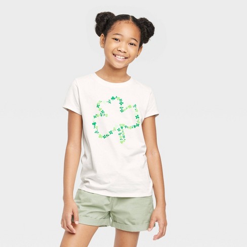 Girls' Short Sleeve 'Shamrock' St. Patrick's Day Graphic T-Shirt - Cat & Jack™ Almond Cream - image 1 of 3
