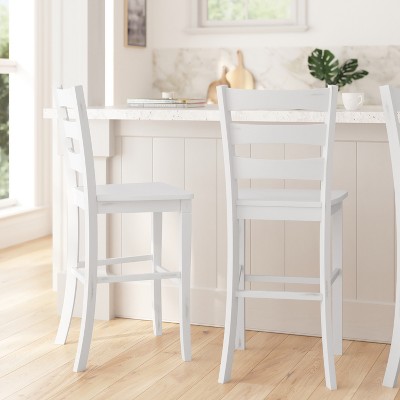 Classic Antique White Wash Wooden Ladderback Counter Stools - Set of Two