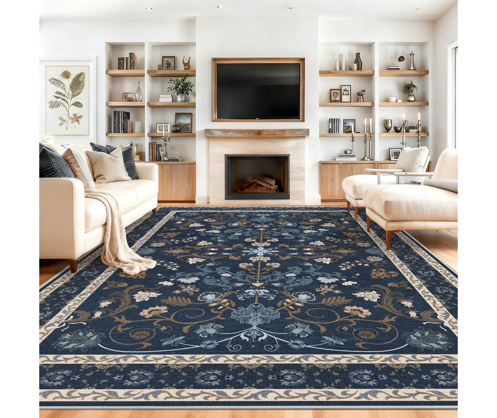 LOVEVOOK Area Rug Retro Classic Floral Printed, Non-Slip Foldable Washable Vintage Soft Carpet, Home Decor Floor Mat for Living Space