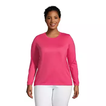 Lands' Women's Plus Size Long Sleeve Crewneck T- shirt - 1x - Hot Pink : Target