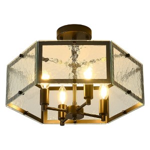 PAKOKULA Modern 17.72 in. 6-Light Black Glam Semi-Flush MountCeiling Light with Hammered Water Glass Shade - 1 of 4