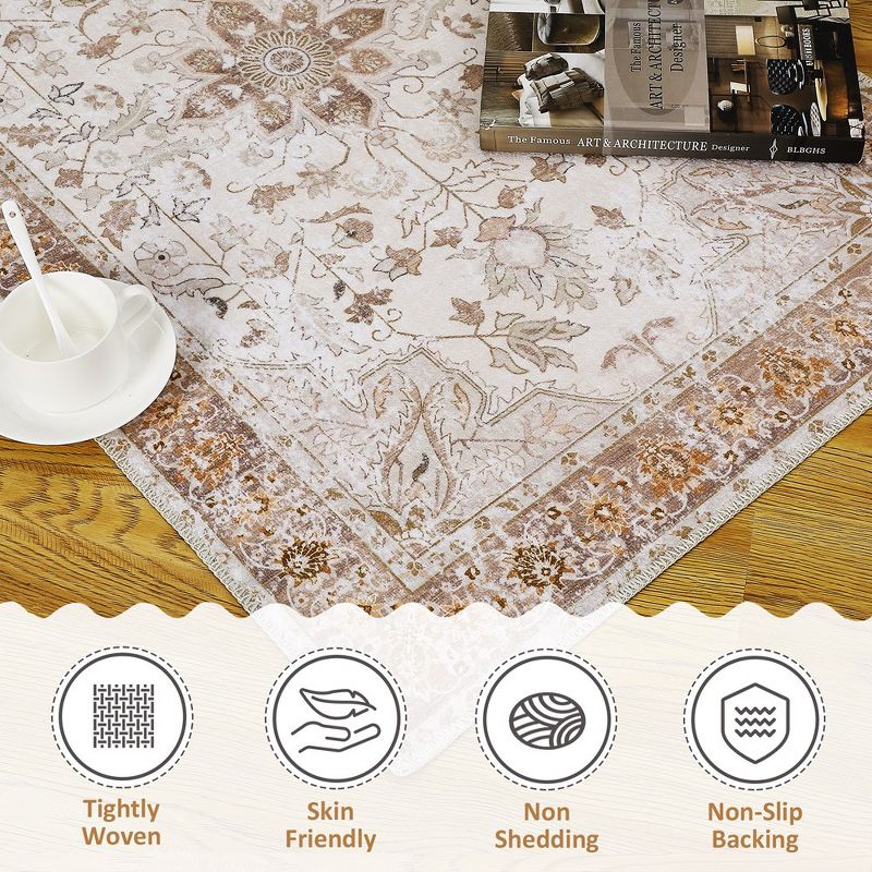 Washable Rug Traditional Oriental Rugs Soft Low Pile Carpet for Living Room Bedroom Dining, 5 of 9