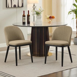 Dining Chair Set of 2, Linen Upholstered Kitchen Chair with Thick Cushions Seat and Curved Backrest,Beige - 1 of 4