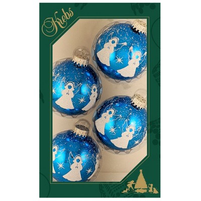 Christmas by Krebs 4ct Classic Blue Glass Shiny Glittered Angels Christmas Ball Ornaments 2.5" (60mm)