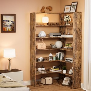 71" L-Shaped Corner Bookcase - 6-Tier Industrial Wooden Bookshelf with Baffles, Tall Display Shelf for Living Room & Home Office - 1 of 4